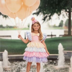 Colorful Layered Ruffle Dress with Bow